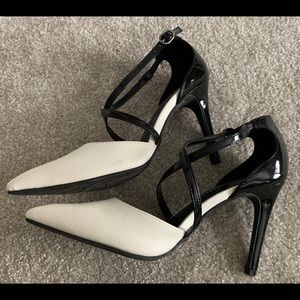 NEW Cross Strap Heels - Black Patent/Creme